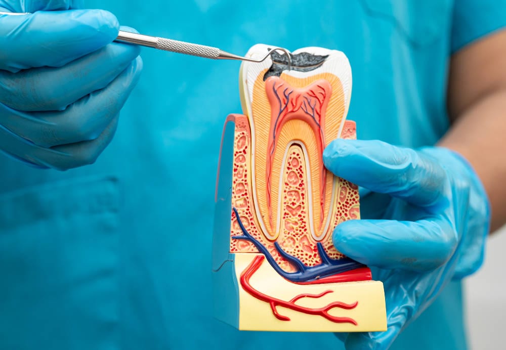 Dentist performing root canal treatment